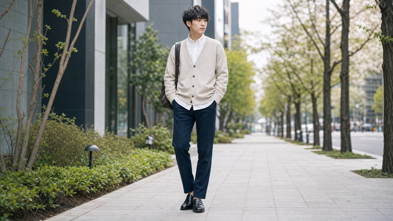 大学生向け白シャツメンズコーデ例 5